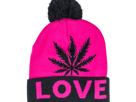 Pink and Black Weed Leaf Love Beanie Sale