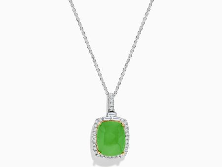 14K Two-Tone Gold Jade and Diamond Pendant Online now