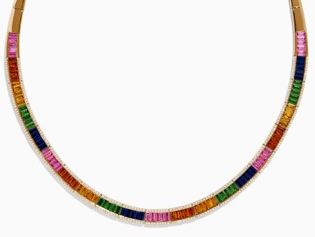 Watercolors 14K Gold Multi Sapphire and Diamond Necklace Cheap