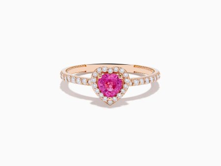 Novelty 14K Rose Gold Pink Sapphire and Diamond Heart Ring Supply