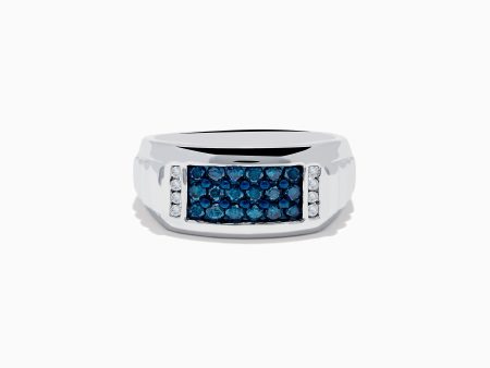 Men s 14K White Gold Blue and White Diamond Ring Sale