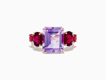 14K Rose Gold Amethyst, Rhodolite and Pink Tourmaline Ring on Sale