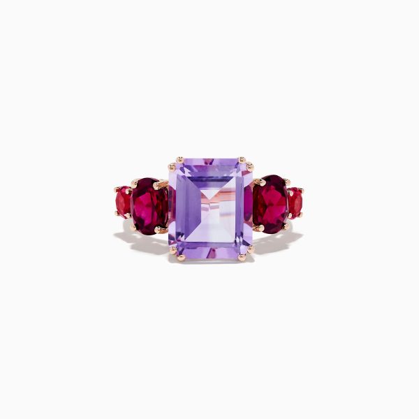 14K Rose Gold Amethyst, Rhodolite and Pink Tourmaline Ring on Sale