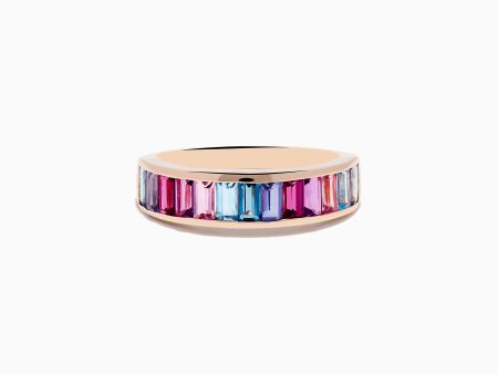 14K Rose Gold Multi Color Gemstone Band Ring For Cheap