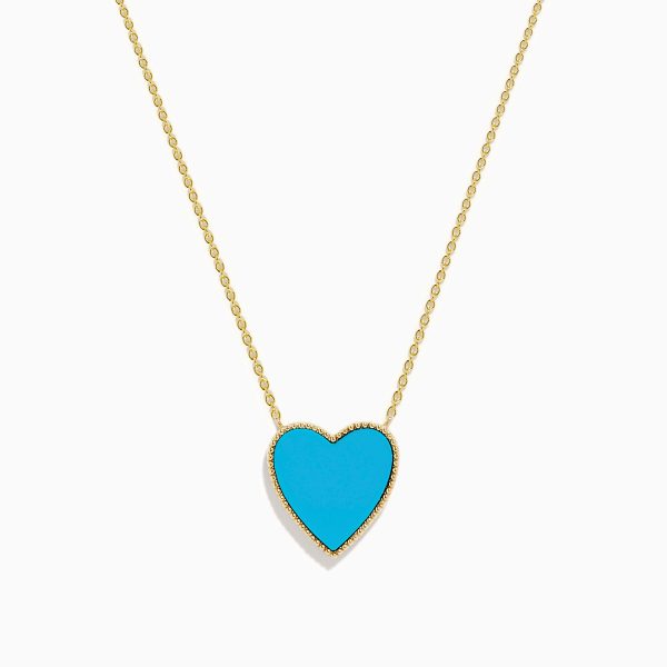 14K Gold Turquoise and Diamond Reversible Heart Pendant Online Sale