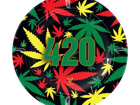 V Syndicate 420 Rasta Round Metal Ashtray - 5in on Sale