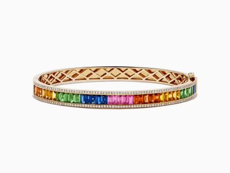 Watercolors 14K Gold Multi Sapphire and Diamond Bangle For Sale