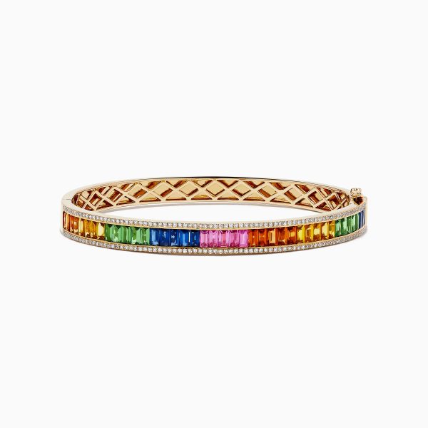 Watercolors 14K Gold Multi Sapphire and Diamond Bangle For Sale