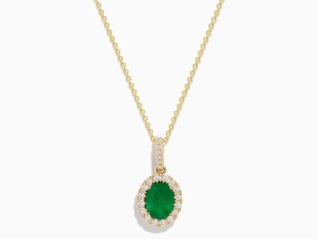 14K Yellow Gold Emerald and Diamond Pendant Discount