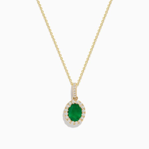 14K Yellow Gold Emerald and Diamond Pendant Discount