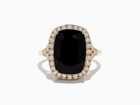 14K Yellow Gold Onyx and Diamond Ring For Cheap