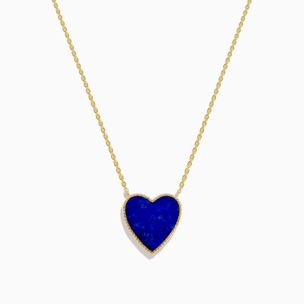 14K Gold Lapis Lazuli and Diamond Reversible Heart Pendant Online Sale