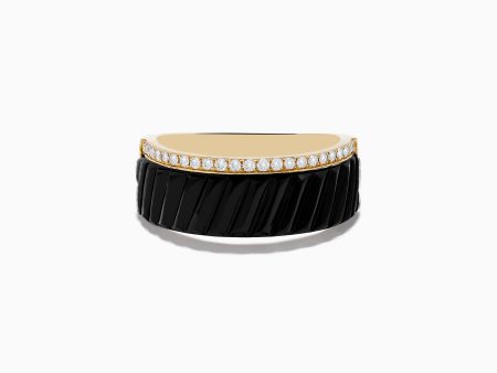 Men s Eclipse14K Yellow Gold Onyx and Diamond Band Ring on Sale