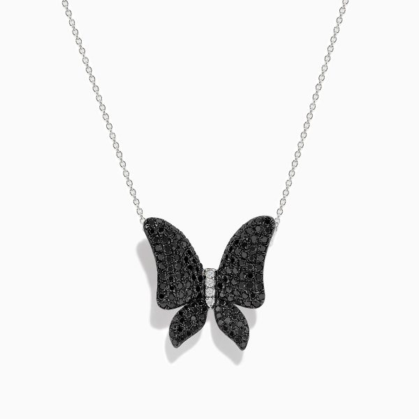 14K White Gold Black and White Diamond Butterfly Pendant Supply