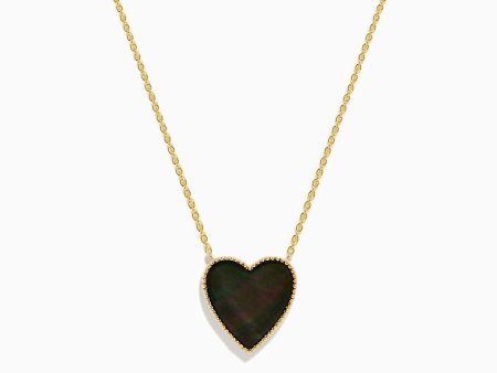 14K Gold Black Mother of Pearl and Diamond Reversible Heart Pendant Online