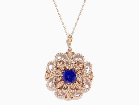 14K Rose Gold Tanzanite and Diamond Filigree Pendant Fashion