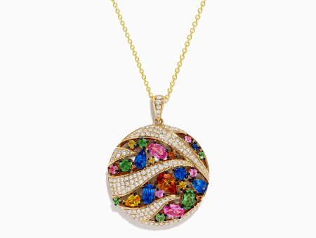 Watercolors 14K Yellow Gold Multi Color Sapphire and Diamond Pendant Supply