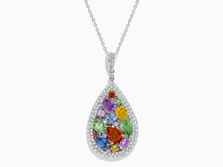 Watercolors 14K White Gold Multi Sapphire Diamond Pendant Discount