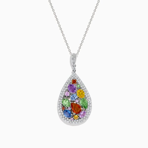 Watercolors 14K White Gold Multi Sapphire Diamond Pendant Discount