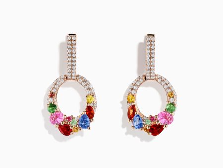 14K Rose Gold Multi Sapphire and Diamond Earrings on Sale