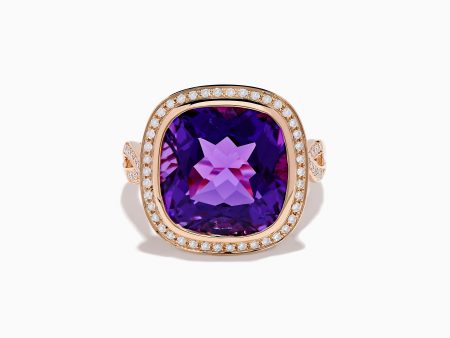 14K Rose Gold Amethyst and Diamond Cocktail Ring For Sale