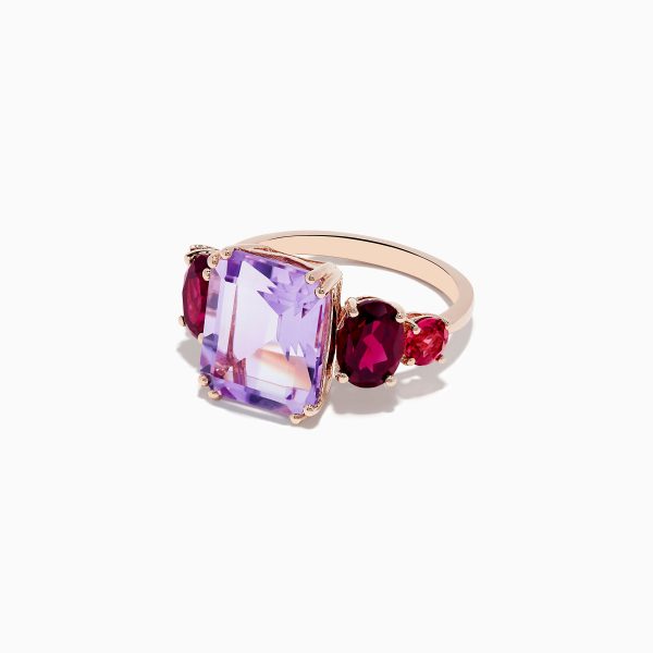 14K Rose Gold Amethyst, Rhodolite and Pink Tourmaline Ring on Sale