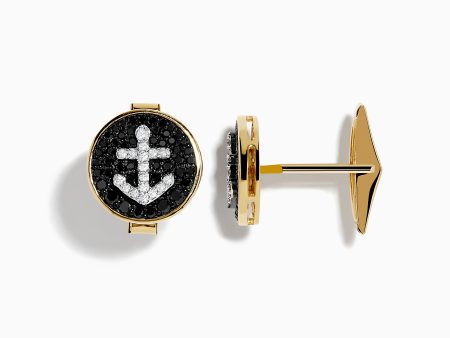 Men s 14K Yellow Gold Black and White Diamond Anchor Cufflinks Online