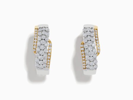 Duo 14K Two Tone Gold Diamond Hoop Earrings Hot on Sale