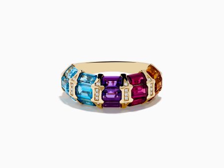 Mosaic 14K Yellow Gold Multi Color Gemstone and Diamond Ring Discount