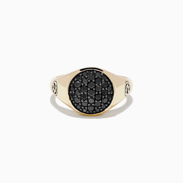 Men s 14K Yellow Gold Black Diamond Ring Hot on Sale