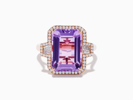 14K Rose Gold Pink Amethyst and Diamond Cocktail Ring Hot on Sale