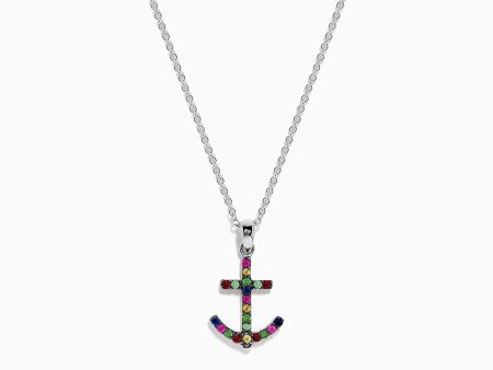 Watercolors 925 Silver Multi Sapphire Anchor Pendant Online Hot Sale