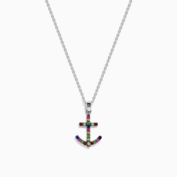 Watercolors 925 Silver Multi Sapphire Anchor Pendant Online Hot Sale