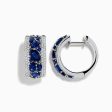 14K White Gold Sapphire and Diamond Huggie Earrings Sale