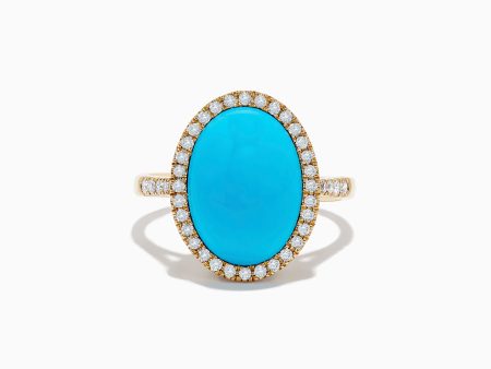 14K Yellow Gold Turquoise and Diamond Ring Sale