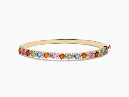 14K Yellow Gold Multi Sapphire and Diamond Bangle Online Hot Sale