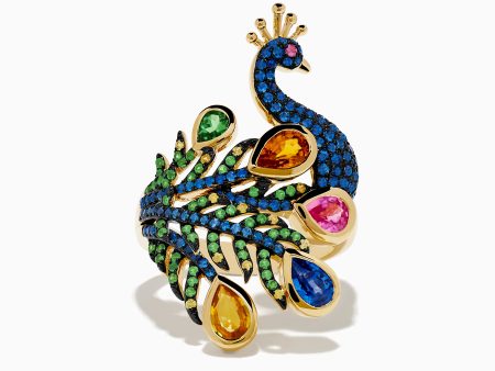 Safari 14K Yellow Gold Multi Sapphire Peacock Ring Online