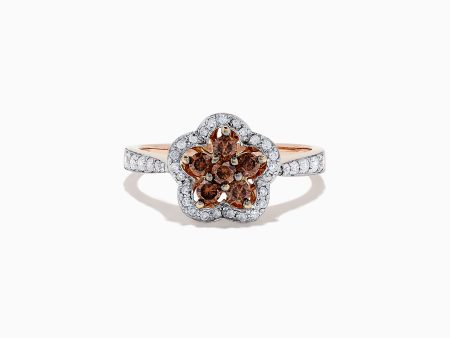 14K Rose Gold Espresso and White Diamond Flower Ring, 0.55 TCW Cheap