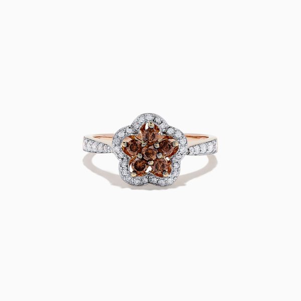 14K Rose Gold Espresso and White Diamond Flower Ring, 0.55 TCW Cheap