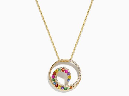 Watercolors 14K Gold Multi Sapphire and Diamond Wave Pendant, 0.85 TCW Discount