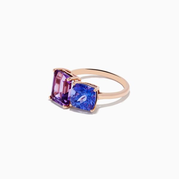 14k Rose Gold Amethyst and Tanzanite Toi Et Moi Ring For Sale