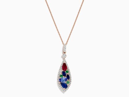 14K Rose Gold Multi Gemstone and Diamond Pendant, 1.45 TCW Sale