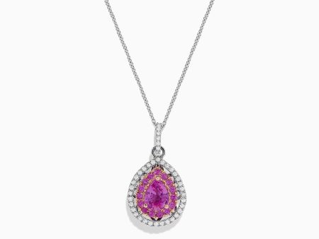 14K Two Tone Gold Pink Sapphire and Diamond Pendant, 1.74 TCW Online Hot Sale