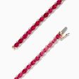 14k Rose Gold Oval Pink Tourmaline and Ruby Tennis Bracelet 6.56 TCW Cheap