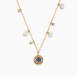 14K Gold Fresh Water Pearl, Sapphire and Diamond Evil Eye Necklace Supply