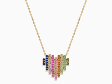 Watercolors 14K Yellow Gold Multi Sapphire Heart Necklace on Sale