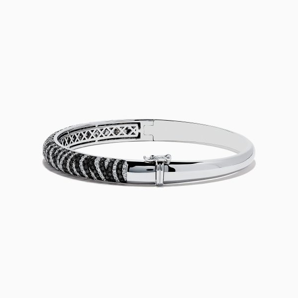 14k White Gold Black and White Diamond Zebra Print Bangle Discount