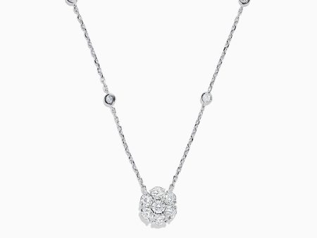 14K White Gold 18  Diamond Station and Flower Cluster Necklace, 1.51 TCW Cheap