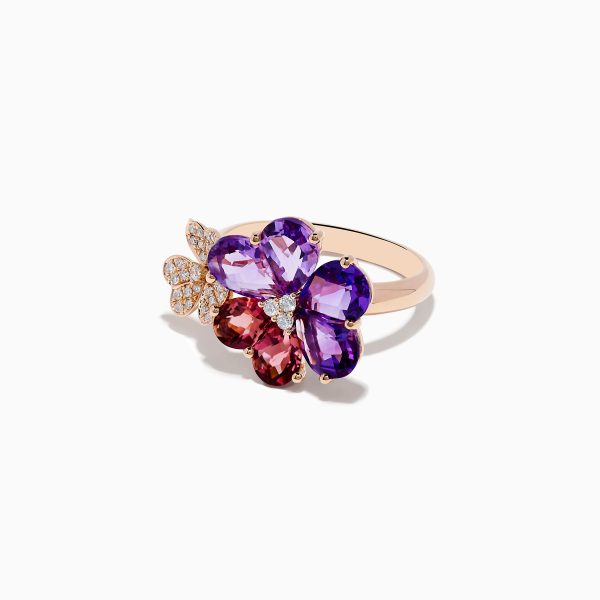 14K Rose Gold Amethyst and Pink Tourmaline Flower Ring Supply