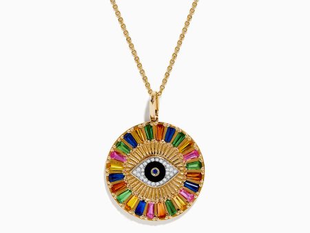 Watercolors 14K Yellow Gold Multi Sapphire Evil Eye Pendant For Discount